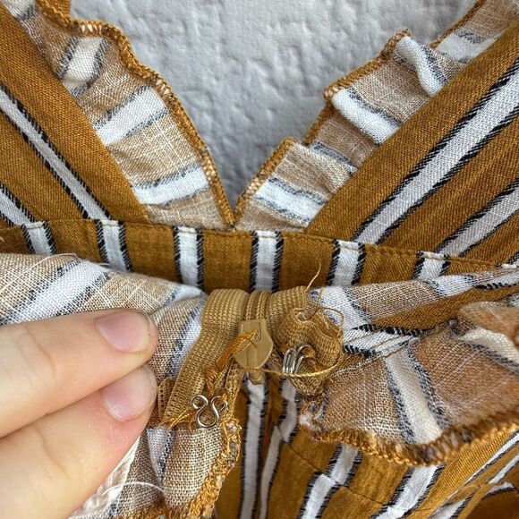 Fanco Button-Front Ruffle Trim Sundress w/Tie Straps in Mustard/White | Medium - Picture 5 of 8